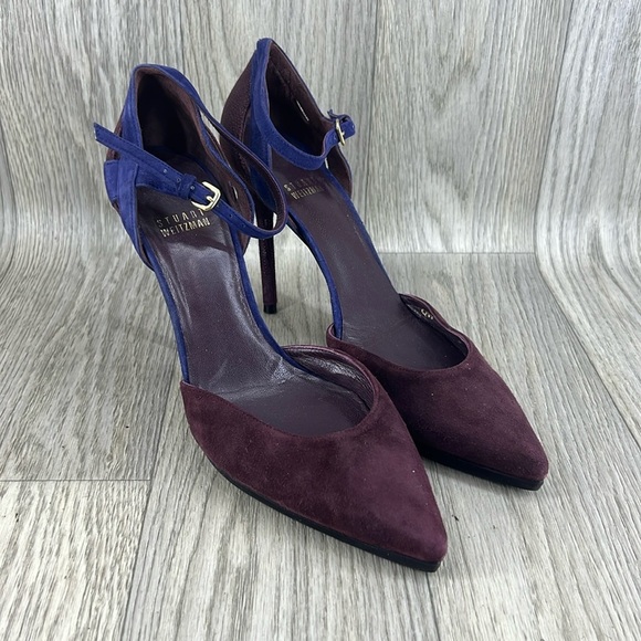 Stuart Weitzman Pumps Heels Pointed Toe Suede Ankle Strap - Picture 1 of 12